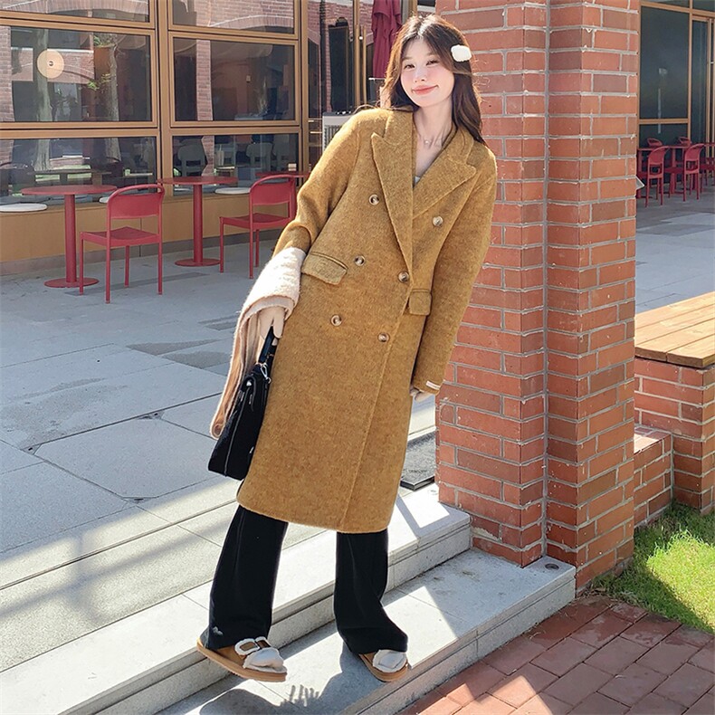 超好看高级感驼色马甲配双面羊绒大衣女秋冬中长款毛呢外套,女装羊绒大衣,浙宝305