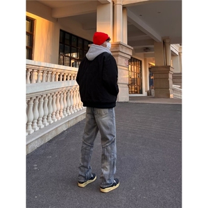 美式复古拉链牛仔裤男2025新款夏季休闲直筒微喇裤子高街NZ6124图片