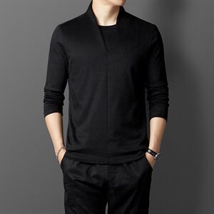 M0095  2021春秋季新款长袖T恤衫男纯色羊毛打底衫韩版图片