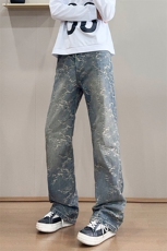 B221美式ins高街提花宽松微喇牛仔裤LK24225-特P48控78，男装牛仔裤，电商B221