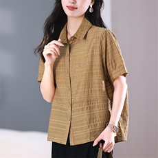 短袖衬衫女装夏季2024新款宽松显瘦条纹上衣真丝醋酸欧货品牌衬衣，女装衬衫，梦芯尔