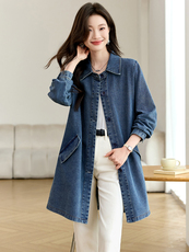 2025年秋季中长款牛仔外套，女装牛仔外套，文熹诺