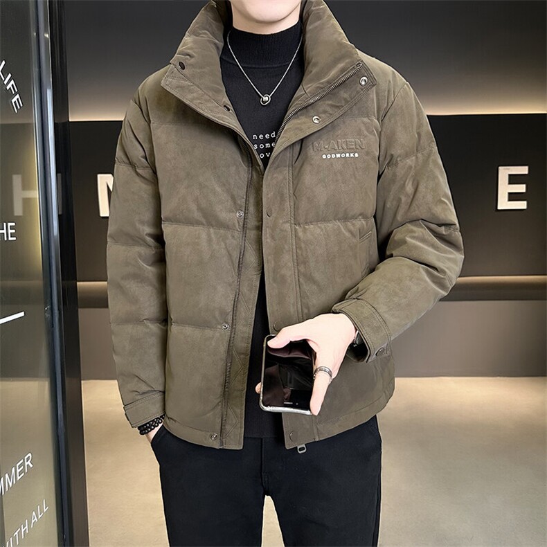 立领麂皮绒男士休闲印花羽绒服外套男,男装羽绒服,电商B255