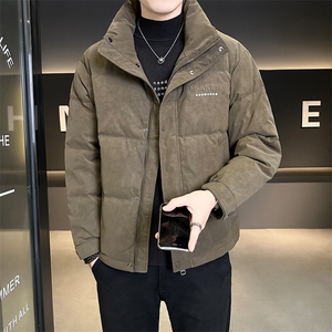 立领麂皮绒男士休闲印花羽绒服外套男图片