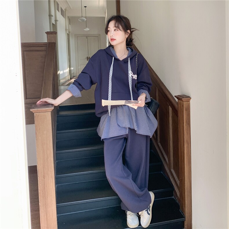 2026春季新款现货藏青色拼格子屁帘卫衣套装2C375-605-P185-k288,女装套装/套裙,2C375