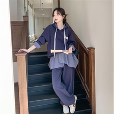 2026春季新款现货藏青色拼格子屁帘卫衣套装2C375-605-P185-k288，女装套装/套裙，2C375