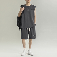 夏季背心薄款运动套装速干健身坎肩跑步宽松短裤砍袖TZ81-特批-68，男装休闲套装，星座718