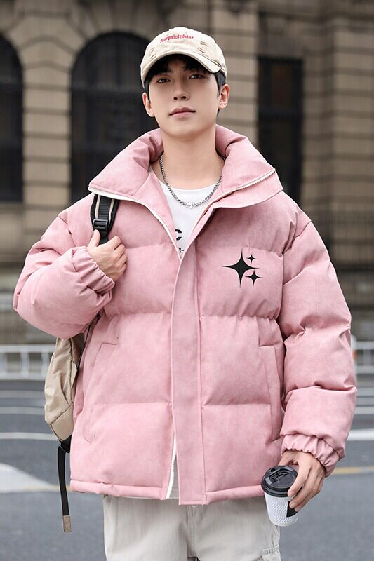港风冬季新款棉衣男印花宽松PU皮立领面包服大码外套男MY625-P128,男装棉衣,星座505-3