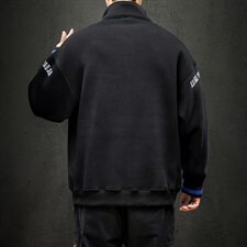2019冬季新日系黑墙大码宽松刺绣立领拉链加绒加厚卫衣男W657-P60，男装卫衣，电商A001
