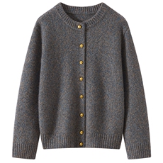 2025年秋季时尚百搭通勤简约休闲花纱圆领开衫，女装羊绒衫，多娇羊绒