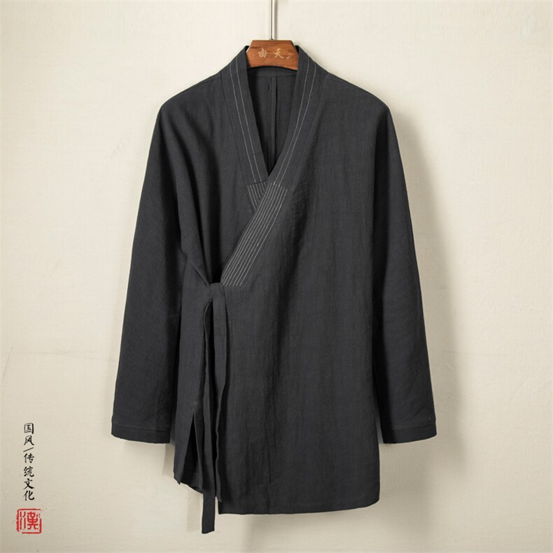 风男装棉麻男士汉服中长款款禅服H27P90图片