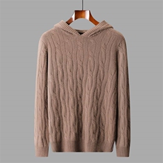 2025秋冬百搭时尚简约加厚麻花帽衫，男装羊绒套衫，盛欣羊绒