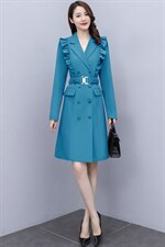 现货风衣2021秋季时尚简约大方气质优雅收腰显瘦修身百搭风衣裙，女装风衣，丽美静依