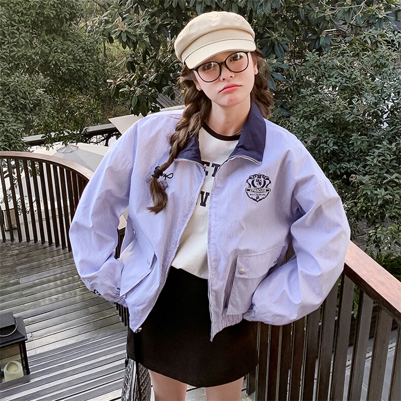 2025春装学院风两面穿夹克条纹短外套女A馆126-2523P165K238，女装短外套，浙宝A馆126
