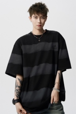 8XL-M高品质纯棉扎染条纹短袖T恤男宽松美式复古半袖情侣DX339，男装T恤，电商D206-1