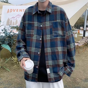 标准气质男ins潮流长袖衬衫格子青春流行日系简约原宿衬衣C324P35图片