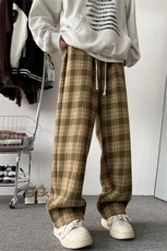 8XL-M特大码加厚毛呢料格子休闲裤宽松男裤毛呢裤K946P60加绒P70，男装休闲裤，电商D206-1
