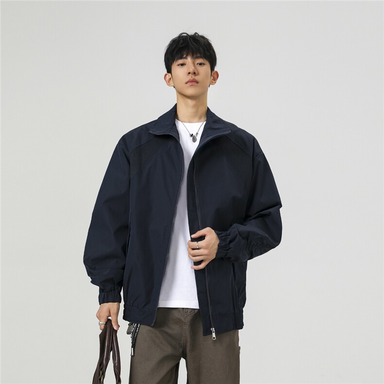 美式罗纹拼接袖子褶皱大码M-5XL教练夹克男JK78056P69控105,男装夹克,星座227-7