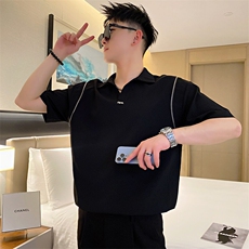 AT201/P55控75夏季社会小伙潮流POLO衫设计感拼接短袖T恤男黑首，男装Polo衫，星座305B-1