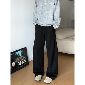 藏青色美式弯刀卫裤男款秋季垂感直筒裤子cleanfit宽松阔腿休闲裤图片