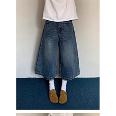 大码美式复古街头格子拼接牛仔裤春夏新款高腰宽松休闲直筒七分裤，男装牛仔裤，星座506A