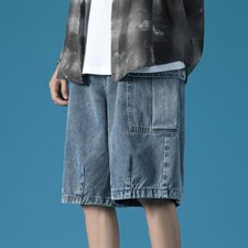 2021夏季新款日系蓝底大码大口袋牛仔短裤M-5XGK21222-P50，男装牛仔裤，电商A022