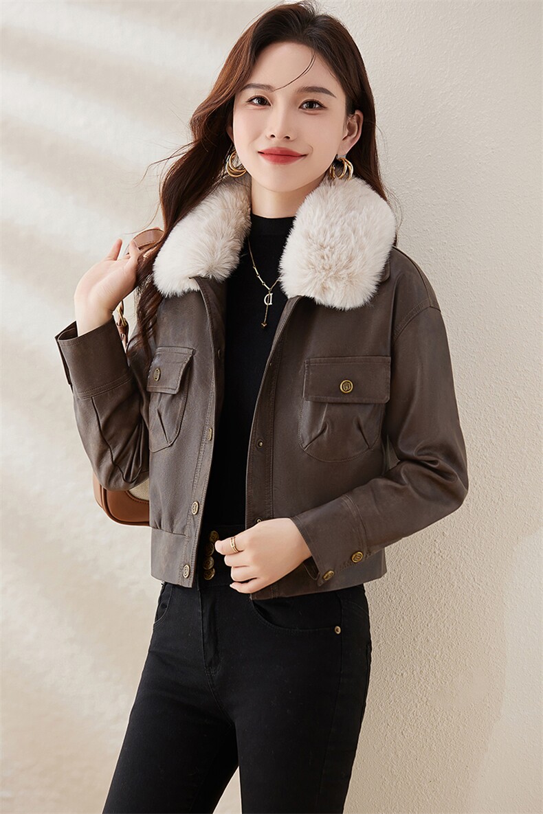 女士加绒皮衣2023冬季新款气质小个子短款复古机车服pu皮夹克外套,女装棉衣/棉服,江南女神