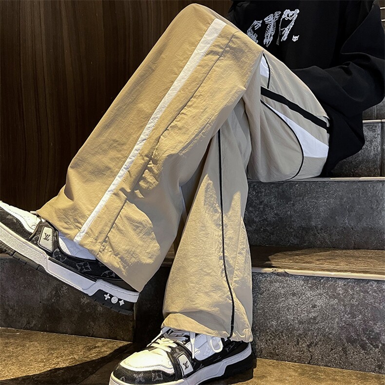 秋款男裤条纹拼接抽绳束脚休闲九分裤冲锋裤H300 P45图片