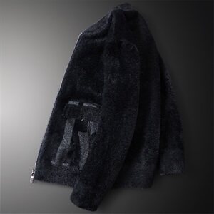 3332 冬季拉链口袋纯色休闲加厚保暖水貂绒开衫外套图片