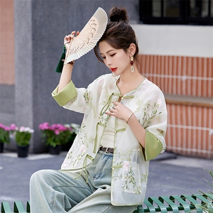 现货!!!!!2024新中式提花女装夏季新款百搭气质时尚复古外套上衣图片