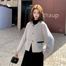 小香风双面羊毛外套女秋冬新款韩系氛围感时尚高级感短款呢子大衣，女装毛呢外套，2C090