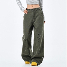 复古做旧漆点牛仔裤男潮流宽松直筒阔腿工装长裤，男装休闲裤，星座716-3