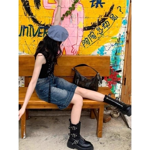 2025夏季新款复古辣妹牛仔短裤女韩版高腰设计感宽松阔腿五分中裤图片