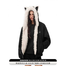 网图座山雕秋冬季连帽猫耳朵棉衣男女情侣装棉服外套潮流特P99，男装棉衣，电商C306-1