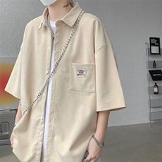 短袖衬衫男士夏季新款港风宽松大码灯芯绒衬衣CS005-P35，男装衬衫，星座214-3