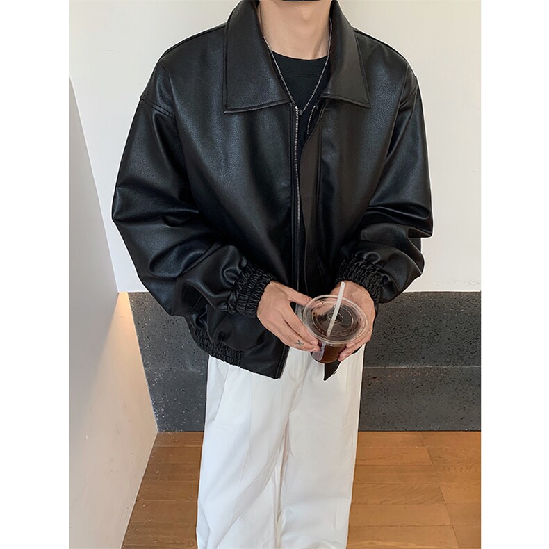 美拉德痞帅韩版宽松翻领PU皮衣夹克男女百搭外套B289-JK2026-P120,男装夹克,电商B289-1