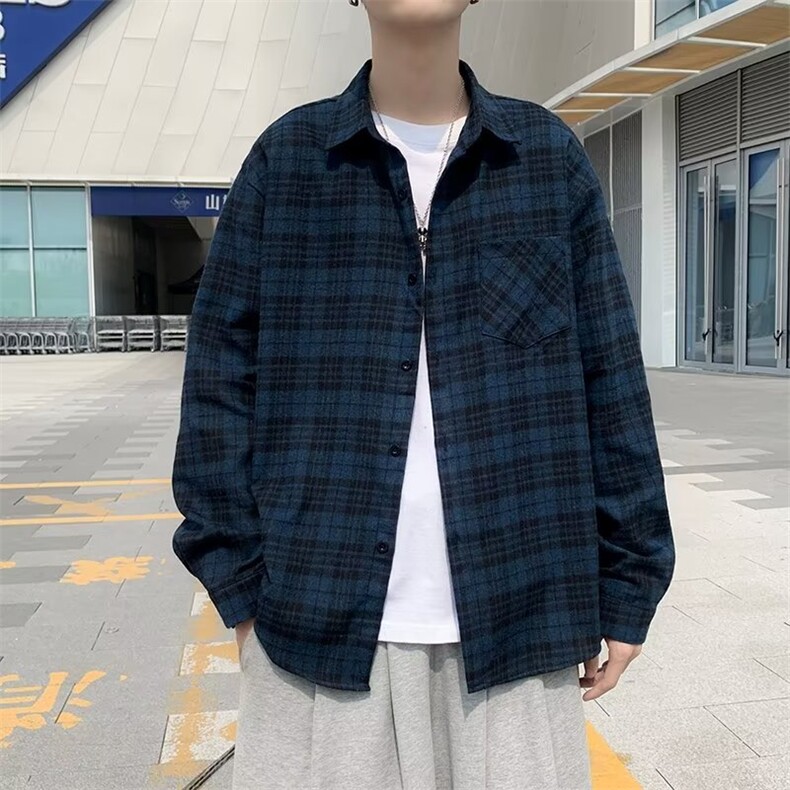 格子衬衫美式简约男女生春秋季复古街头百搭外套CS320-P35,男装衬衫,星座302B