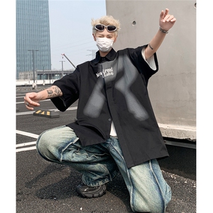 美式街头字母印花短袖衬衫男宽松情侣休闲衬衣XZ514-2-202431-P58图片