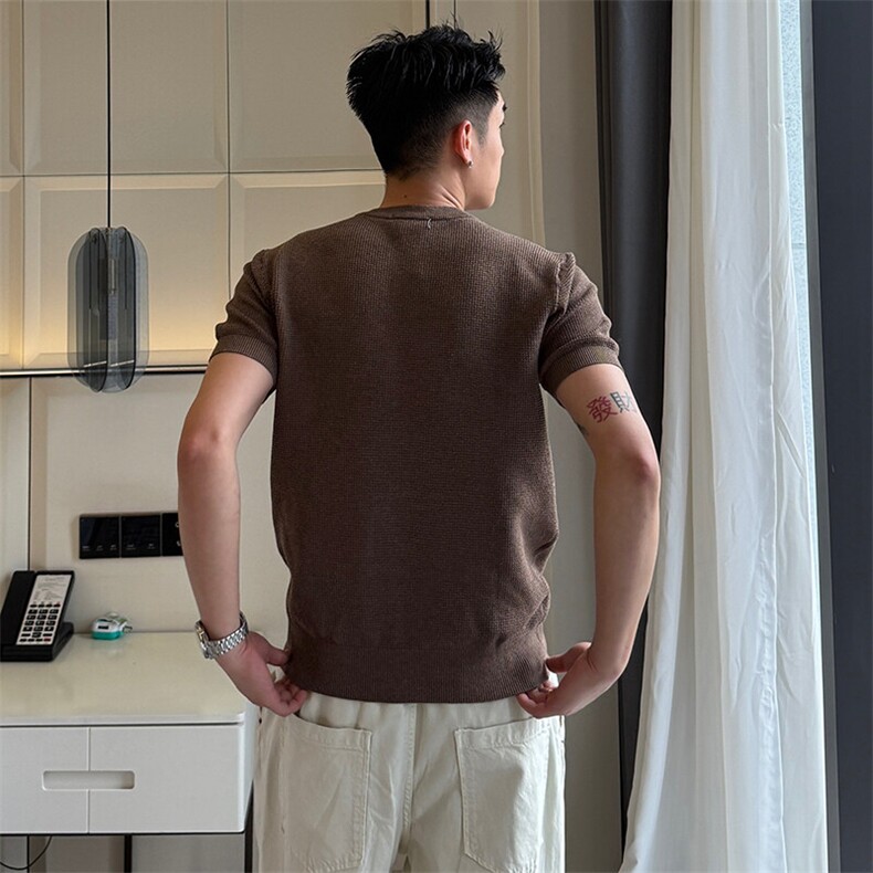 针织短袖V领Polo薄款波罗纹77090-P55,男装Polo衫,电商D342