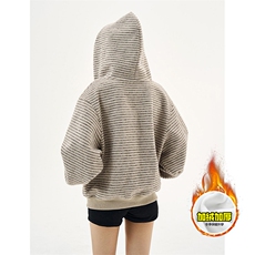 480G重磅加绒硬挺boxy男女秋冬美式高街条纹毛呢卫衣开衫厚外套，女装短外套，电商A486
