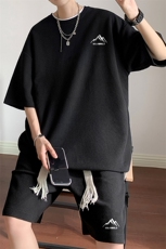 套装！华夫格套装男T恤短裤两件套大码港风TZ77-P50，男装休闲套装，电商B367