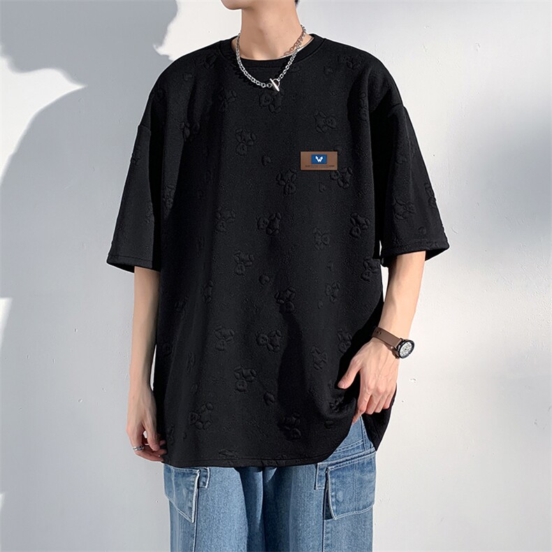 T903P35光影墙华夫格重磅350克小熊提花休闲高级感男士短袖T恤，男装T恤，电商A026-1