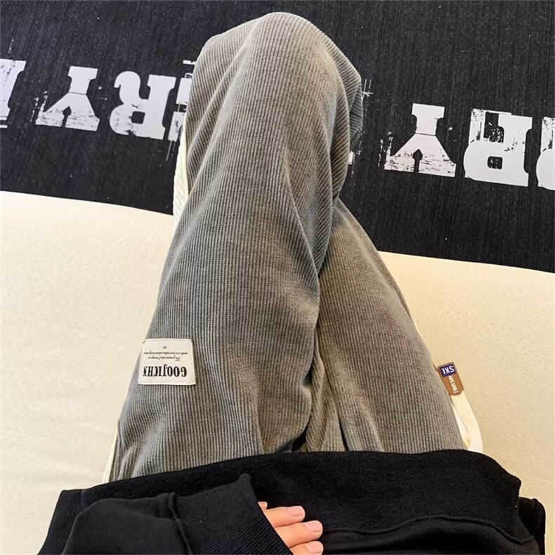 灯芯绒高街裤子男秋季潮牌ins美式运动裤宽松直筒休闲裤B7110-p40图片