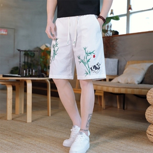 风大刺绣短裤男中式休闲百搭五分裤沙滩裤 XZ310B-3-DK1903-P27图片