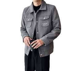 2023秋冬季潮流宽松加棉加厚毛呢大衣夹克外套男N9801-p125控175，男装毛呢大衣，电商D303