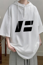 LD5435-P45连帽短袖t恤男大码胖子带帽五分袖中袖，男装T恤，电商A040