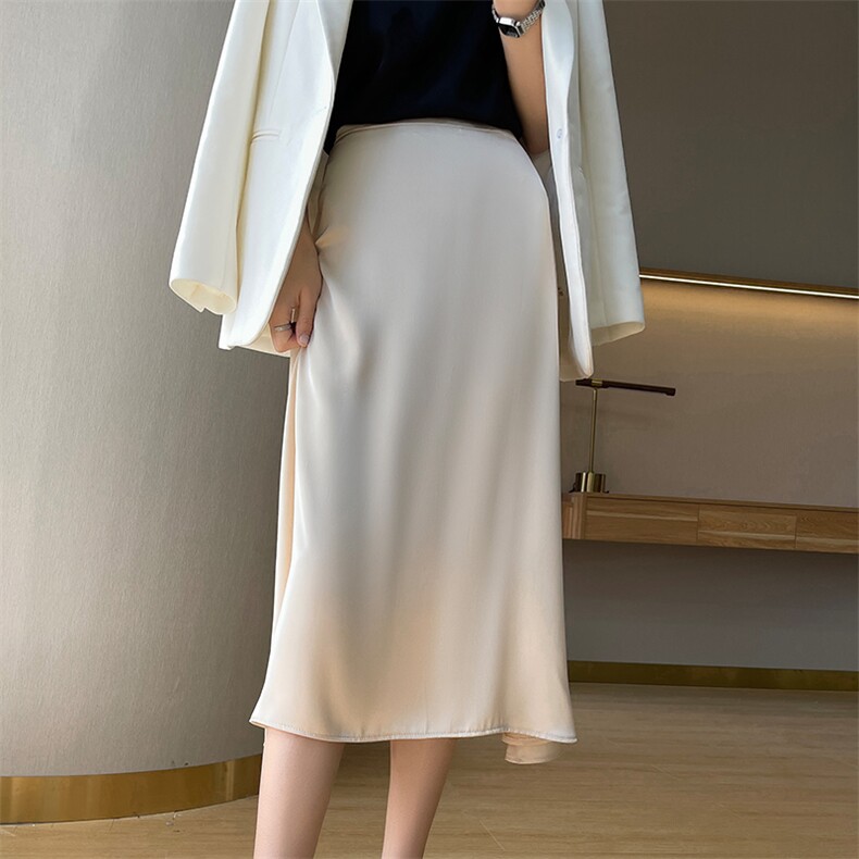高级感真丝半身裙女夏季a字鱼尾裙子醋酸缎面小个子高腰包臀长裙,女装半身裙,佳绒高端店