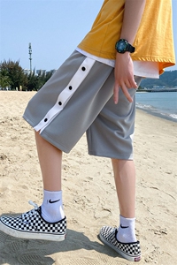 夏季针织短裤潮流宽松垂感卫裤大码排扣裤DS-C407-K21801-P35图片