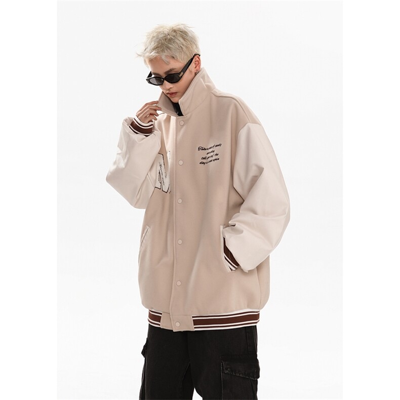 港风美式潮牌拼接袖字母翻领棒球服夹克XZ213-JK9903-P108控128,男装夹克,星座213