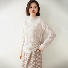优雅镂空麻花半高领女士羊绒衫时尚百搭显瘦保暖毛衣，女装羊绒衫，迎冬羊绒